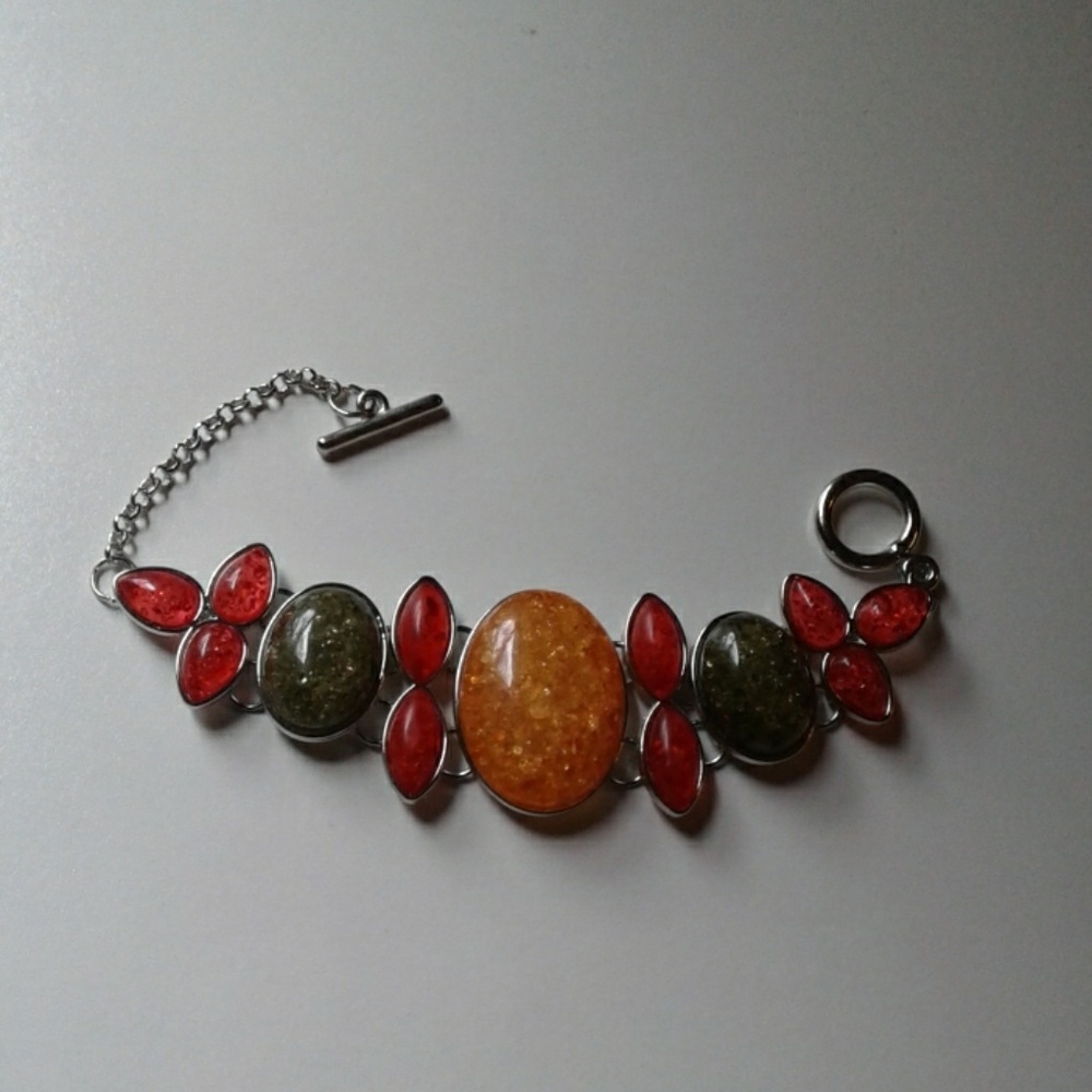Antique Silver plated Vintage Amber Bracelet